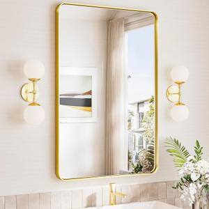 TokeShimi 24x36 Brushed Gold Bathroom Mirror,Wall Mirror for Bathroom with Tempered Glass,Gold Bathroom Vanity Mirror for Over Sink,Aluminum Framed Mirror(Horizontal/Vertical) (36"L x 24"W)