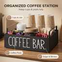 Coffee Bar Organizer Caddy, Black Wood, 3 Compartments, 11.8x7.8x3.1 Inches, Kitchen Counter Storage