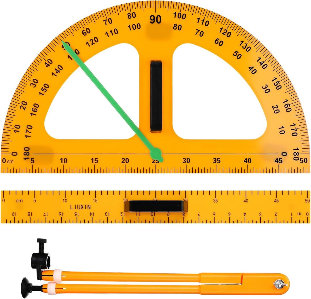 MotiMind 1 Set Large Mathematics Teaching Kit Including 1 Pcs Jumbo Teaching Ruler 1 Pcs Large Protractor 1 Pcs Geometry Compass Big Geometry Measurement Tool for Teacher Classroom Black Board