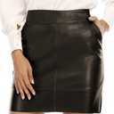 Fahsyee Women's Faux Leather Skirt, Hip High Waisted Stretchy Zipper Mini A-Line Pencil Short Summer Spring Plus Size L Black