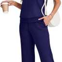 WIHOLL Two Piece Set for Women Summer Outfits Vacation Trendy Lounge Sets V Neck Matching Sets (Blue, S)