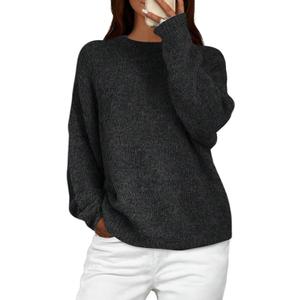 PRETTYGARDEN Womens Fall Long Sleeve Sweater Crew Neck Fuzzy Loose Fit Chunky Knit Oversized Pullover Sweaters Going Out Tops (X-Large, Black)