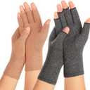 2 Pairs Arthritis Compression Gloves for Women Men, Carpal Tunnel Pain Relief, Fingerless for Typing Both Hands (Large, Brown1+grey1)