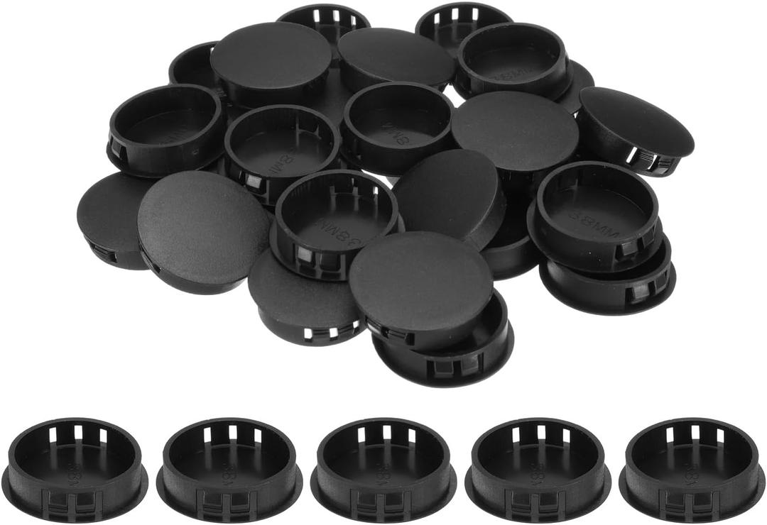 uxcell 50pcs Nylon Plastic Hole Plugs, 1-1/2"(38mm) Round Drill Screw Hole Plugs Covers Knockout Locking Plastic Plugs Insert End Caps for Kitchen Cabinet Furniture, Black