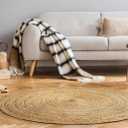 Hausattire Hand Woven Jute Braided Rug, 4 Round Natural, Reversible Boho Entry Area Rugs for Kitchen, Living Room I Farmhouse Decorative Floor Rug, 4 Feet Round
