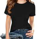 ZDC Girls Pleated Short Sleeve T Shirts Summer Crewneck Tops Casual Cute Basic Tees 5-14 Years Black