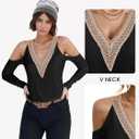 Womens Cold Shoulder Tunic Tops, Lace Trim V Neck Blouse Sexy Hollow Long Sleeve Shirts Trendy Dressy Casual (Black)