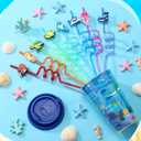 Yungyan 24 Sets Under the Sea Ocean Party Favors Goodie Cups with Lids and Straws for Birthday Decorations Reusable 16oz Plastic Candy Cups Plastic Straws for Birthday Party(Ocean Animals)