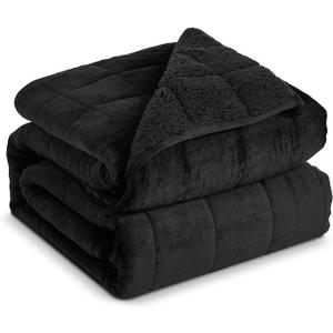 Sherpa Fleece Adult Weighted Blanket, 15 Pounds Dual Sided Soft Plush Blanket for Couch Bed Sofa, Heavy Thick Blankets with Glass Beads Great for Sleep, 48 x 72 inches, Black on Both Sides