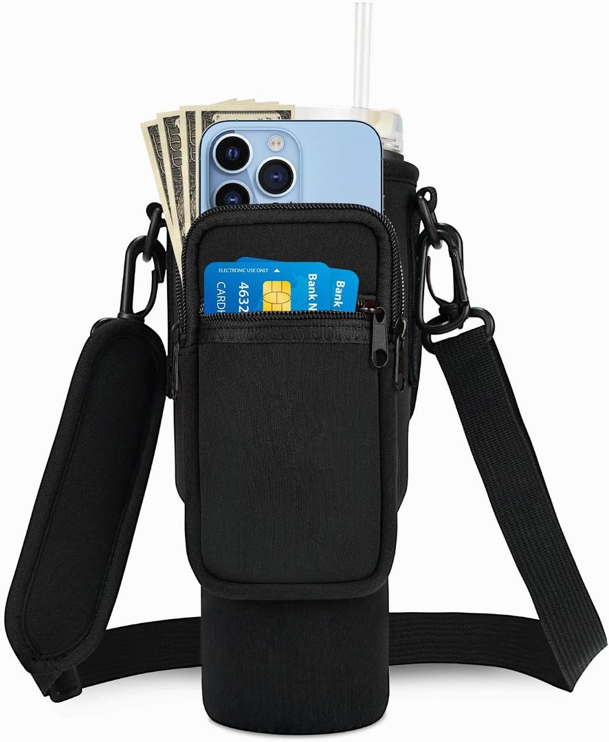 Water Bottle Carrying Bag with Pocket for Stanley & Simple Modern 40oz Tumbler with Handle, Water Bottle Holder with Pouch, Adjustable Strap Carabiner for Stanley Cup Accessories for Travel Walk Camp