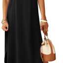 Summer Casual Maxi Dresses for Women Cap Sleeve Long Sundress with Pockets (Black, XXL)