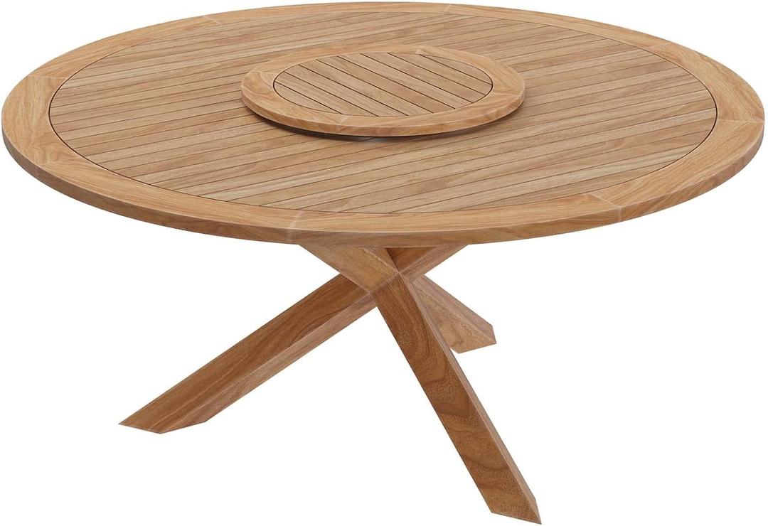 Modway Wellspring Outdoor Patio Round Teak Wood 63" Dining Table in Natural, Unspecified