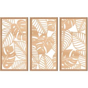 IARTTOP Wood Tropical Palm Leaf Wall Art Framed Tropical Leaves Wall Decor Wooden Leaf Wall Decorations Boho Wood Leaf Tropical Wall Art for Bedroom Living Room Office-16 * 32"*3 (log colour)
