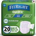 FitRight Stretch Ultra Adult Briefs, Incontinence Diapers with Tabs, Heavy Absorbency, Medium/Regular, 30 to 52", 20 Count