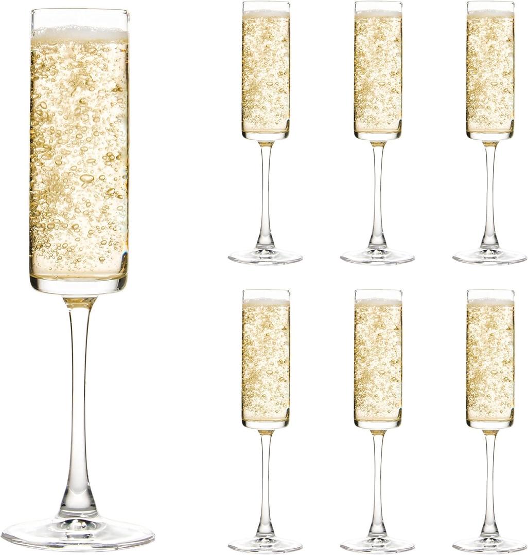 UMEIED 6 Oz Edge Champagne Flutes Set of 6, Long Stemmed Crystal Clear Champagne Flute Glass Set, Sparkling Wine Glasses for Home Party Wedding Birthday Housewarming Gifts