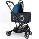 Dog Stroller for Small Medium Dogs & Cats Up to 50 lbs NTHUT WagZee Foldable Pet Stroller with 360 Mesh Windows, One-Click Fold, Reflective Trim, Storage Basket & Cup Holder (Black Teal)