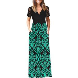 AUSELILY Maxi Dresses for Women 2026 Lace Short Sleeve V Neck Wrap Long Dress with Pockets (M)