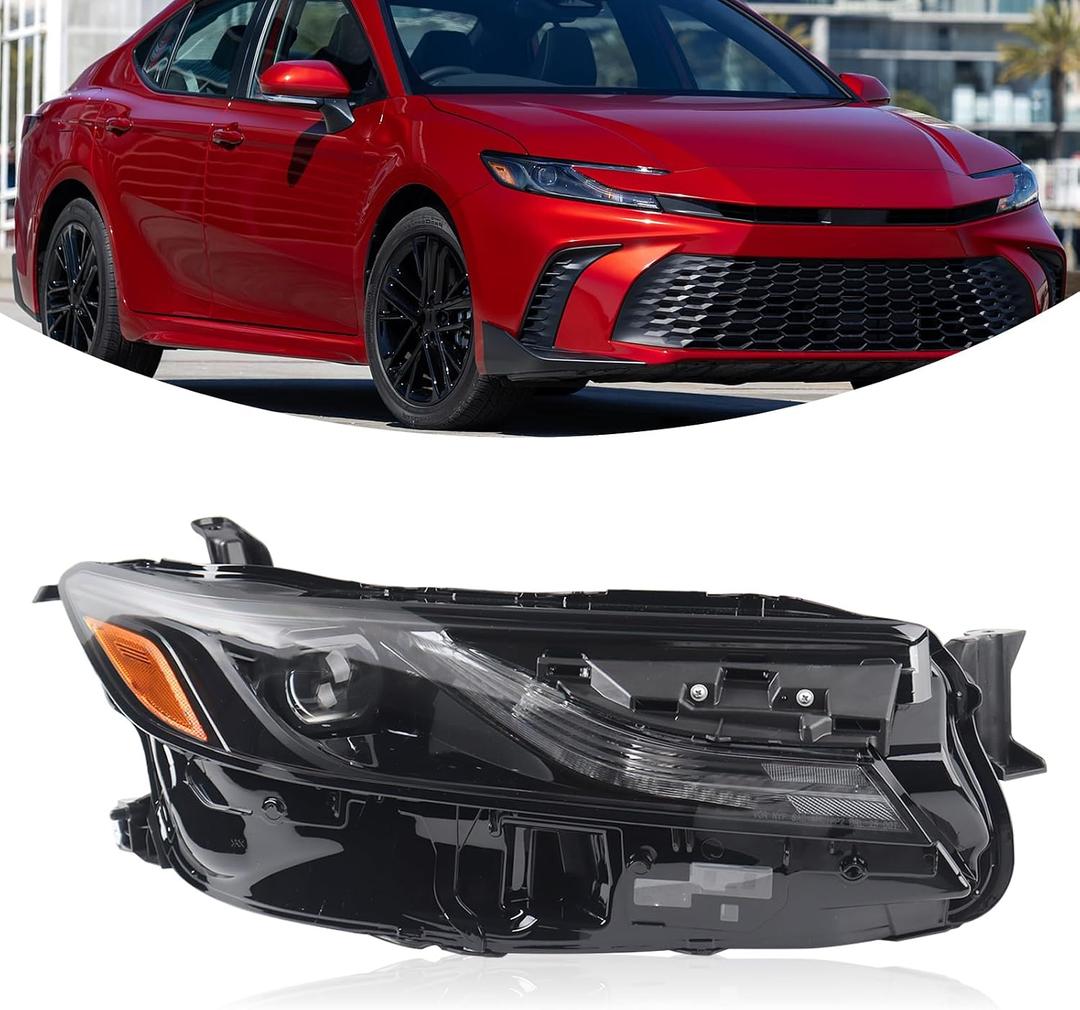 RH Single Len Headlight Assembly Compatible with 2024 2025 Toyota Camry SE LE Headlamp Right Passenger Side Replacement 81110AQ010