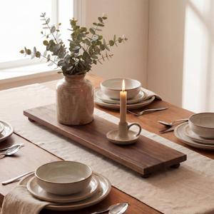 Novabright 30'' Large Rustic Pine Wood Display Long Tray for Table Centerpiece Farmhouse Pedestal Stand for Decor Table Kitchen and Bathroom Counter Display Plant Candle Vases
