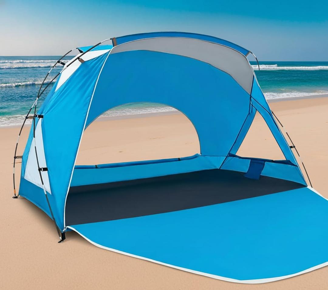 Beach Tent, Portable Sun Shelter for 6-8 Person with UPF 50+ UV Protection, Easy Setup Waterproof Beach Shade Canopy Cabana for Family Outdoor and Picnics, Fishing with Carrying Bag (Blue)