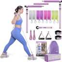 Portable Pilates Bar Kit with Resistance Bands (20, 30, 40, 50 LB) - 8 Week Video Program - Premium Quality Home Equipment 3 Section Pilates Bar with Resistance Bands Full-Body (Purple)