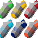 Comfoex Boys Socks 6 Pairs Ankle Athletic Sock Half Cushioned Low Cut Socks For Little Big Kids (4-7 Years)
