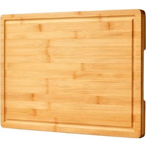 Bamboo Cutting Board for Kitchen, 18" Large Wood Charcuterie Cheese Board, Wooden Chopping Block with Side Handles and Juice Grooves
