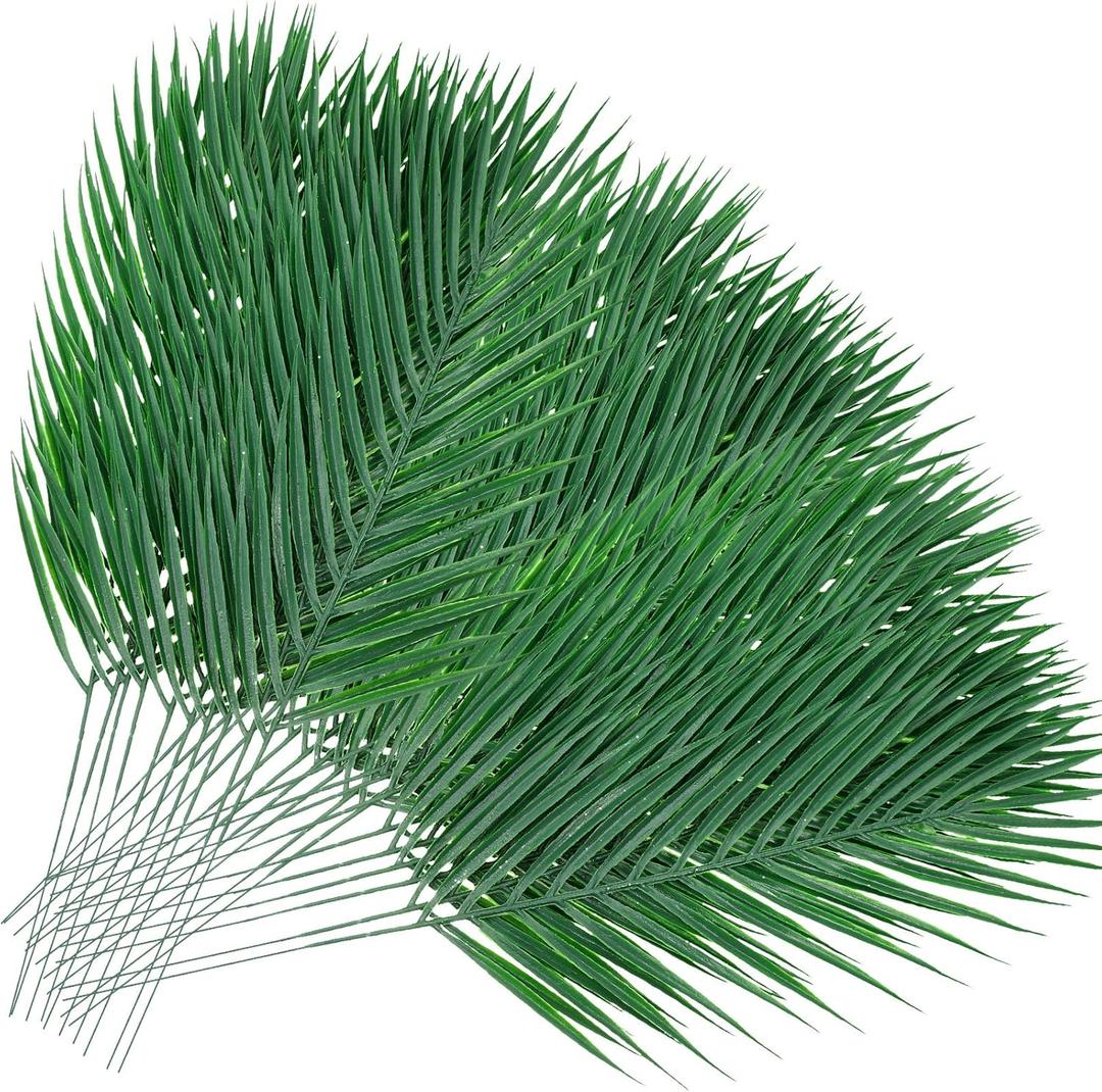 Jexine 100 Pcs Easter Palm Leaves for Palm Sunday Artificial Fake Branches Tree Stems Large Faux Greenery Plants Fronds for Church Holy Week Hawaiian Jungle Wedding Party Decoration (18.9 x 7)