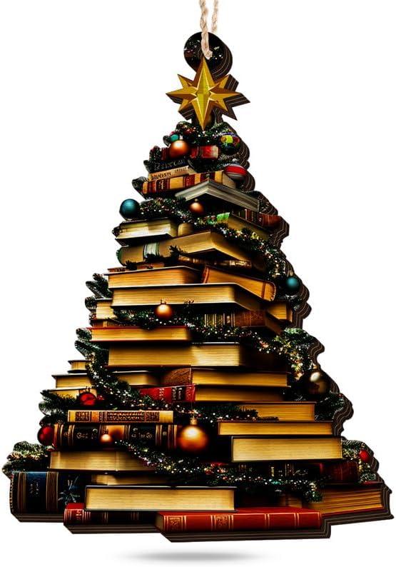 GAUDORA Book Lovers Gifts for Women Men - Flat 2D Wooden Christmas Ornaments 2025 for Tree Decorations - Christmas Librarian Nerd Reading Gifts for Readers Book Lovers Women, Friend Gift for Readers