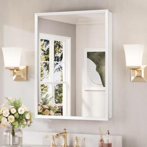 Keonjinn White Bathroom Medicine Cabinet Mirror 24 x 32, Assembly Needed
