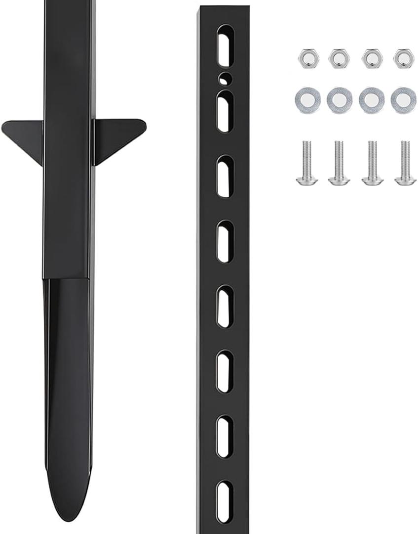 6 Ft Metal Yard Sign Stake, Aluminum Sign Post with Heavy Duty Base, Adjustable Pole with Holes for Signs, Sleek Modern Design 72'' Holder for Outside Garden Road Parking Ground(Black)