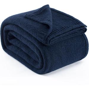 Carriediosa Wool Blend Knit Throw Blanket 50" X 60", 50% Recycled Polyester Soft Cable Knitted Fluffy Throws for Couch Lightweight Woven Blankets for Sofa Fuzzy Cozy Bed Cover, Indigo Blue
