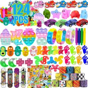 Dilycery 124 Pcs Fidget Party Favors for Kids, Easter Egg Fillers, Treasure Box Toys for Classroom, Treasure Chest for Kids Prizes, Student Prizes Box Toys, Pinata Fillers Goodie Bag Stuffers