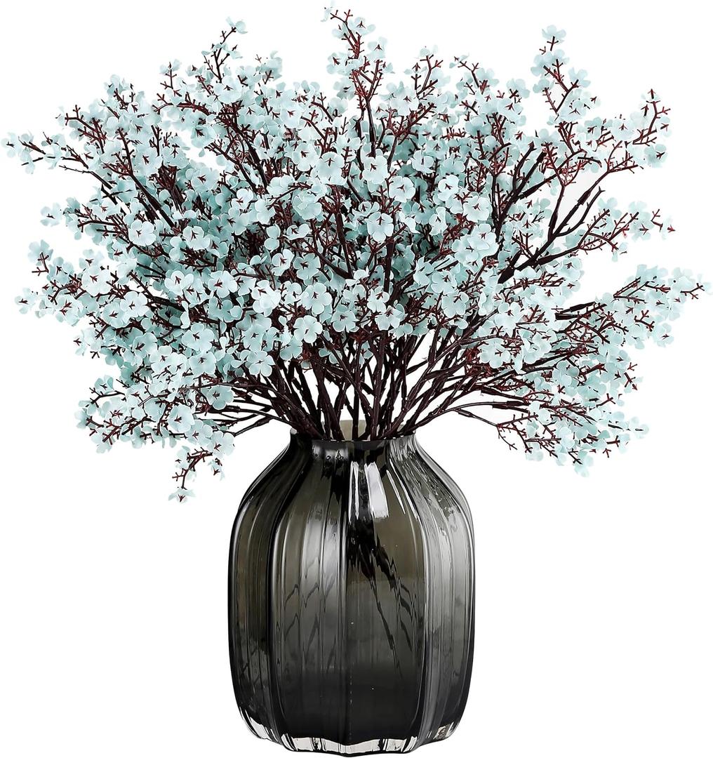 JAKY-Global Babys Breath Fabric Cloth Artificial Flowers 6 Bundle European Fake Silk Plants Decor Wedding Party Decoration Bouquets Real Touch DIY Home Garden (Grey Blue) (6 Bundles, Grey Blue)