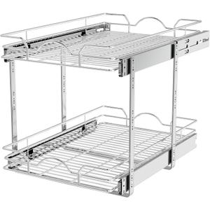 OCG 2 Tier Pull Out Cabinet Organizer (15.5" W x 21" D), Pull Out Drawers for Kitchen Cabinets, Pull Out Shelves for Base Cabinet Organization in Kitchen Bathroom Pantry, Chrome Finish