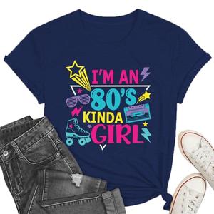 80s Shirts for Women Girls Party T-Shirt I'am an 80's Kindas Girl Tops Vintage Graphic Tee Blue M