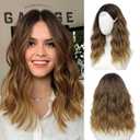 Wig 18 Inch Medium Length Wigs for Women Middle Part Synthetic Hair Wavy Wig with Upgraded Strands,Natural Hair Wigs for Daily Party/Halloween Use 18Inch,Ombre Light Brown