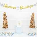 2 x Nuestro Bautizo Banner, Spanish First Holy Communion, Religious 1st Birthday, Christening Baptism Baby Shower Party Decorations Supplies, Gold Glitter