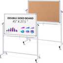 Eersida Rolling Whiteboard on Wheels, Double-Sided Magnetic Dry Erase Board with Cork Board, Adjustable Height Mobile Whiteboard for Office, Classroom, Home Presentation(45''X 27.5'')