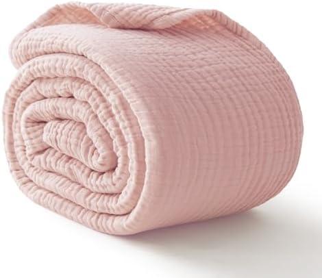 Kozyhvn 100% Cotton Muslin Blanket King 108" x 90", 6 Layers Breathable and Lightweight Cotton Throw Blankets for Bed, Soft Cooling Summer Gauze Blanket for Adults All Season, Dusty Rose‌