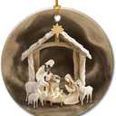Rustic Nativity Christmas Ornament 2025-2-Sided Printed Ceramic Nativity Scene Ornaments, Religious Presents for Christian Women Men - Holy Family Jesus Christmas Tree Decorations