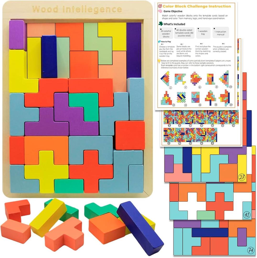 Dementia Activities for Seniors Wooden Tiles Gifts Geometric Cognitive Products & Training Easy Memory for Alzheimer's Elderly Cognitive Craft Gifts