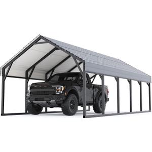 12 x 26 FT Metal Carport, Heavy Duty Carports Reinforced Frame and Steel Roof, All-Weather Shelter Canopy for Pickups, Boats, Cars, and Tractors