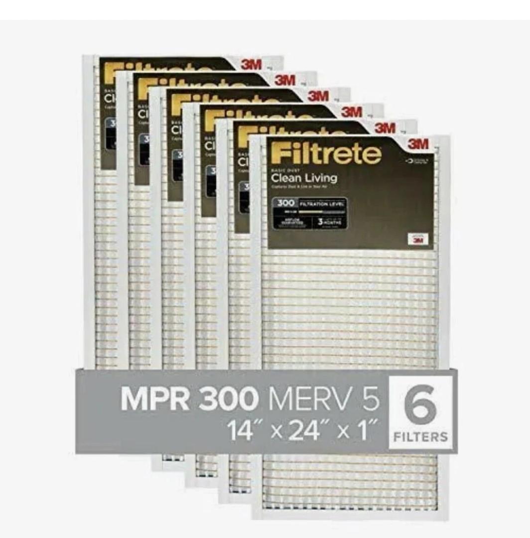 3M Filtrete 14x24x1 Basic Dust & Lint 300 MPR Furnace Filter 6 Pack Merv 5