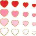 Juexica 32 Pcs Heart Shaped Iron on Patches Glitter Chenille 4 Size Love Applique Embroidered Appliques Valentine's Day Heart Transfers Sew on Fabric Patch for Clothes Jackets Backpack Hat Decoration