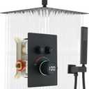 Digital Display Shower System Set 16 Inches Rain Fall Head Temperature Valve Shower Handheld Shower Head Sets for Bathroom Concealed Installation (Matte Black)