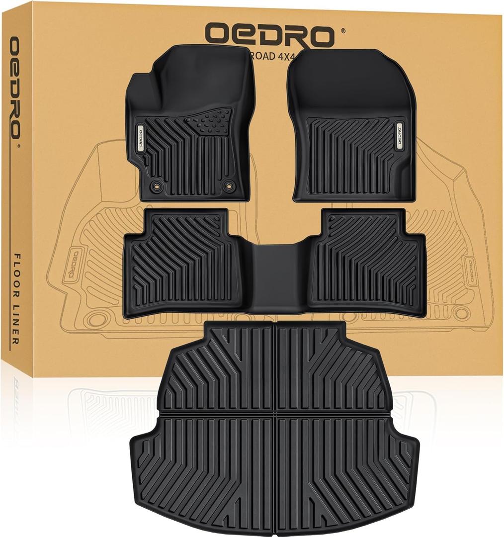 OEDRO Upgraded Floor Mats & Cargo Mat Fit for Toyota Corolla 2026-2020, TPE All-Weather Custom Fit Corolla Car Mats 1st & 2nd Row with Cargo Liner Full Set Automotive Accessories, Black