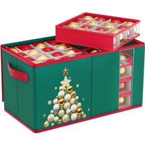 Large Christmas Ornament Storage with 8 Adjustable Trays Christmas Ornament Organizer Storage Box with Dividers Green Xmas Ornaments Storage for Holiday Decor Storage Box Fits 128 Ornaments
