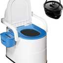Bedside Commode Toilet for Elderly, Portable Toilet for Adults with Full-Surround Anti-Slip, Armrests, Double Layer Odor Sealed, Bedside Commode Chair for Toilet with Arms, Blue