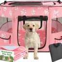 Homimp Portable Pet Playpen for Indoor Cats & Puppies, Foldable Dog Playpen Outdoor Tent Crate Cage with Pee Pad & Carry Bag, Pet Crate with Mesh Sides for Small Animals Travel, Pink M